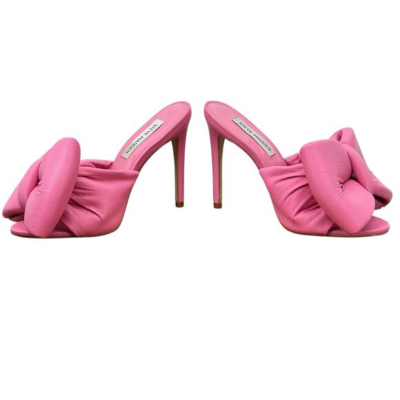 Steve Madden Indulge Pink Mule Heels NEW Leather Womens 6.5 Bow Oversized Barbie - Picture 7 of 9
